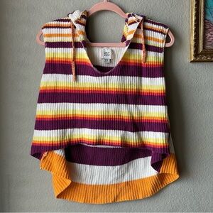 BDG Striped Sleeveless High-Low Hooded Knit Sweater